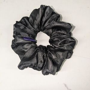 Large elegant black satin scrunchie hair accessory hand crafted